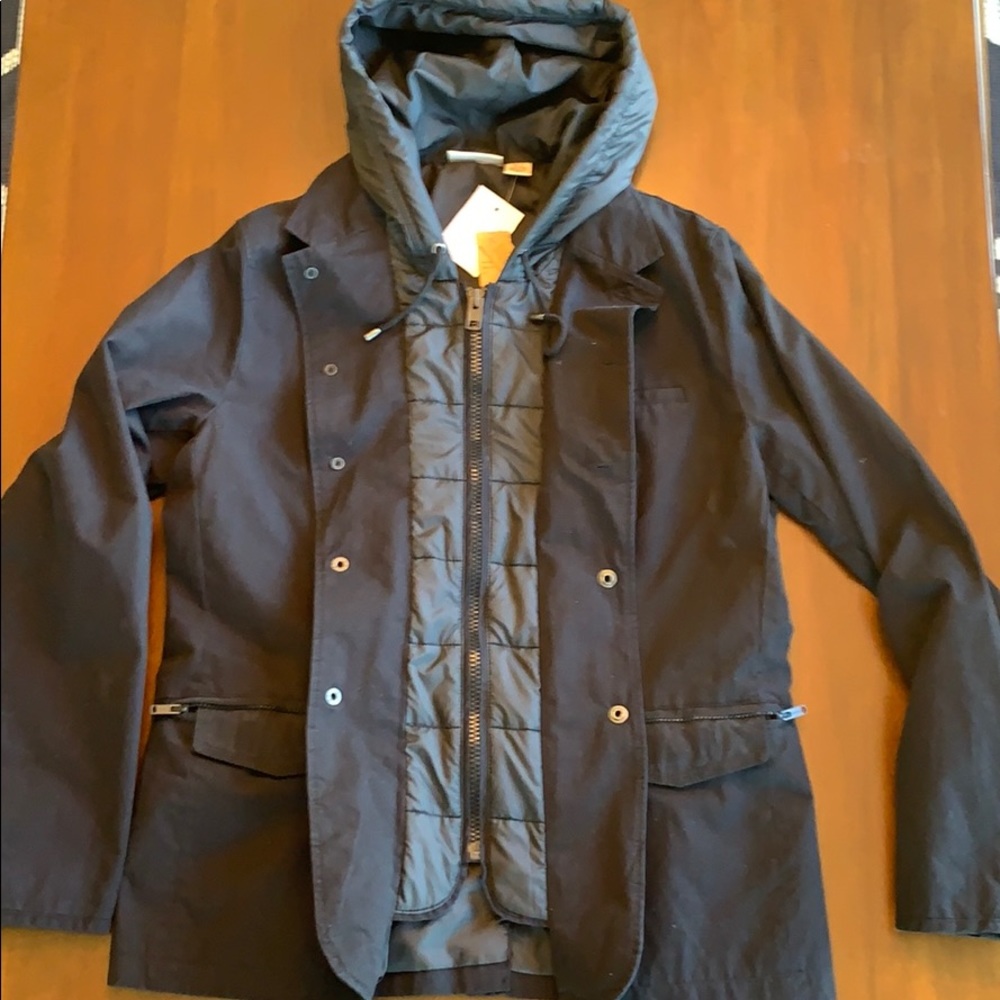 NWT DKNY men’s hooded layer look navy fall jacket